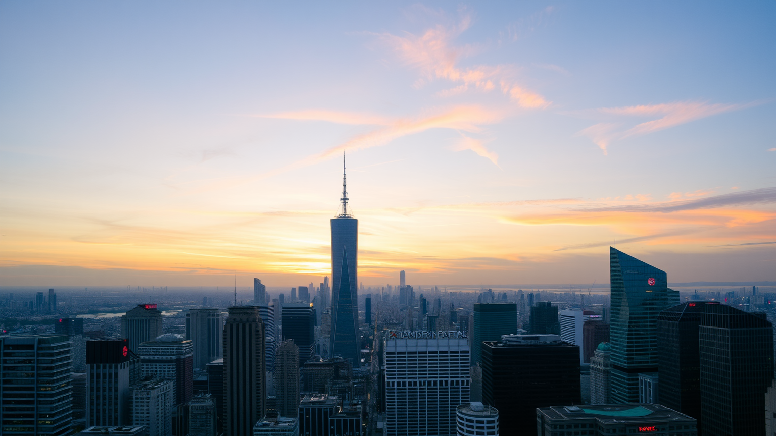 Städtische Finanzdistrikt bei Sonnenuntergang