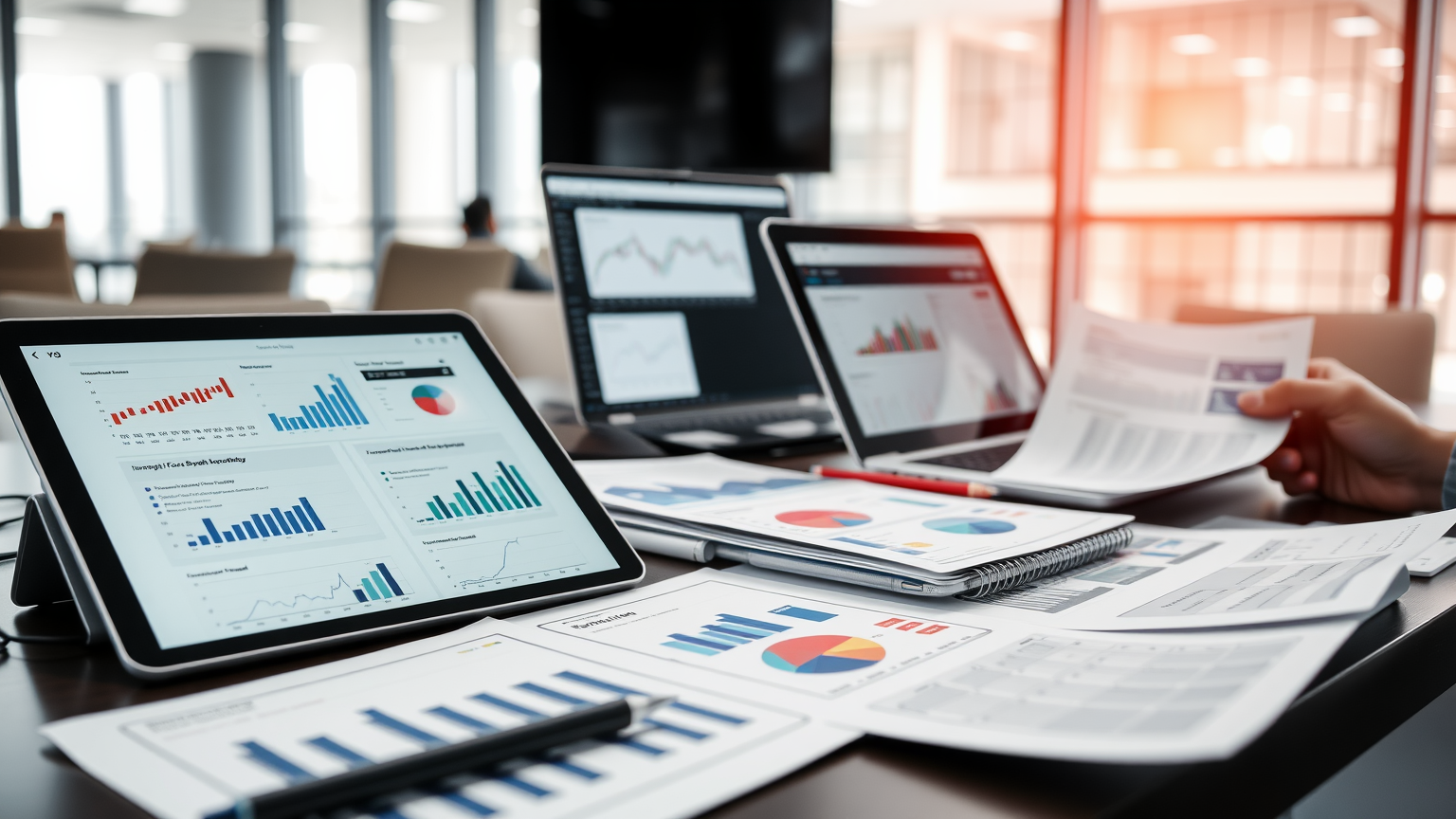 Finanzanalysten Arbeitsplatz mit Diagrammen