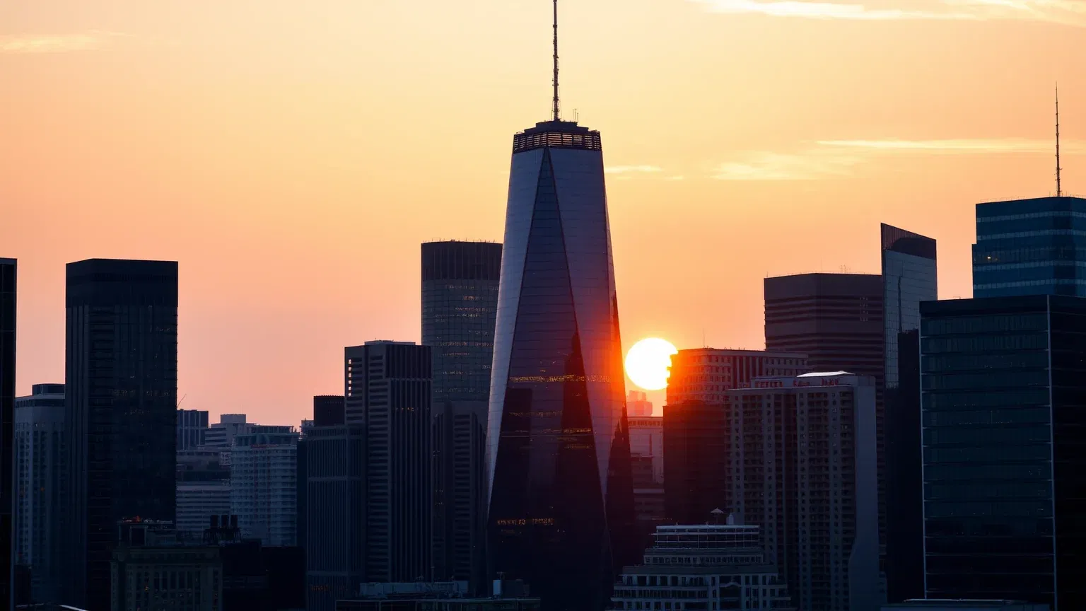 Beleuchtete Skyline im Finanzviertel