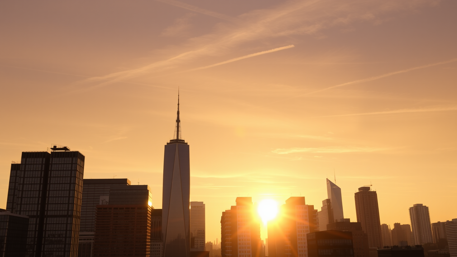 Finanzdistrikt-Skyline im Sonnenaufgang