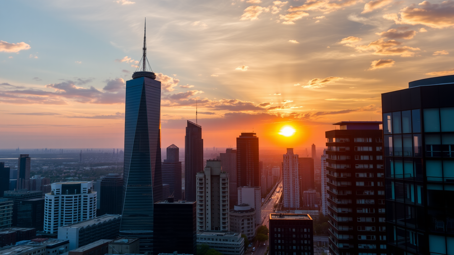 Sonnenaufgang über Stadtlandschaft