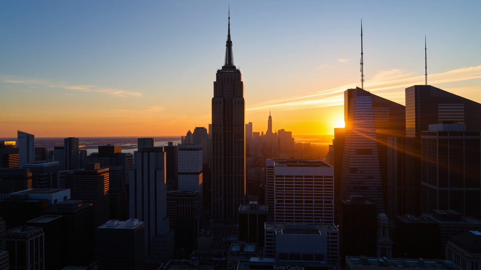 Sonnenaufgang über Finanzdistrikt mit Wolkenkratzern