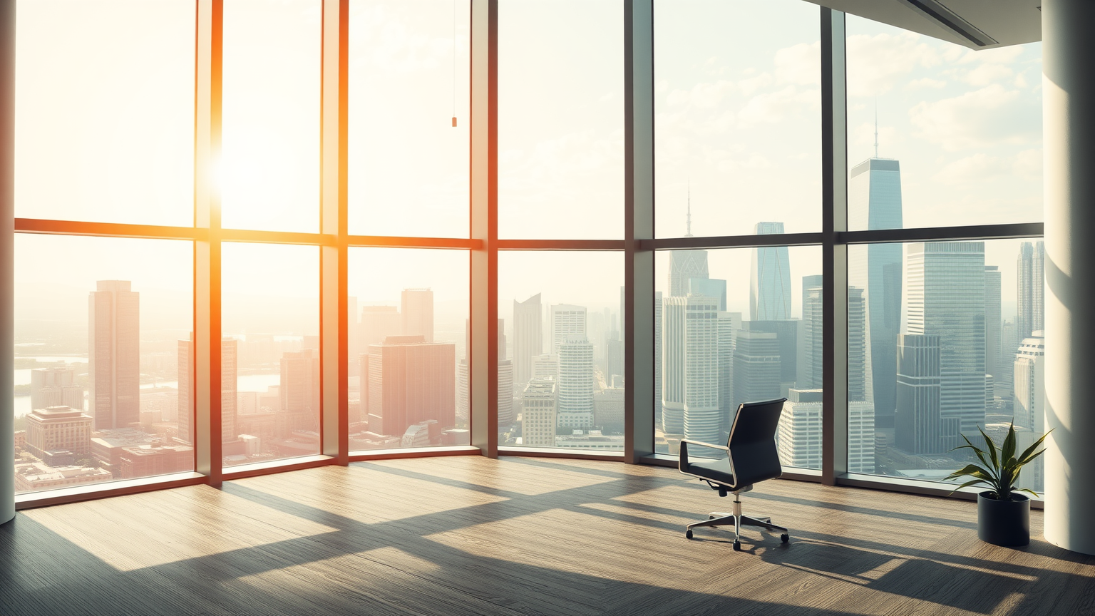 Modernes Büro mit Blick auf die Skyline