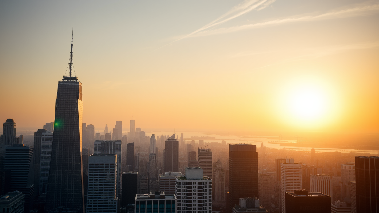 Morgensonnenaufgang über Finanzviertel.