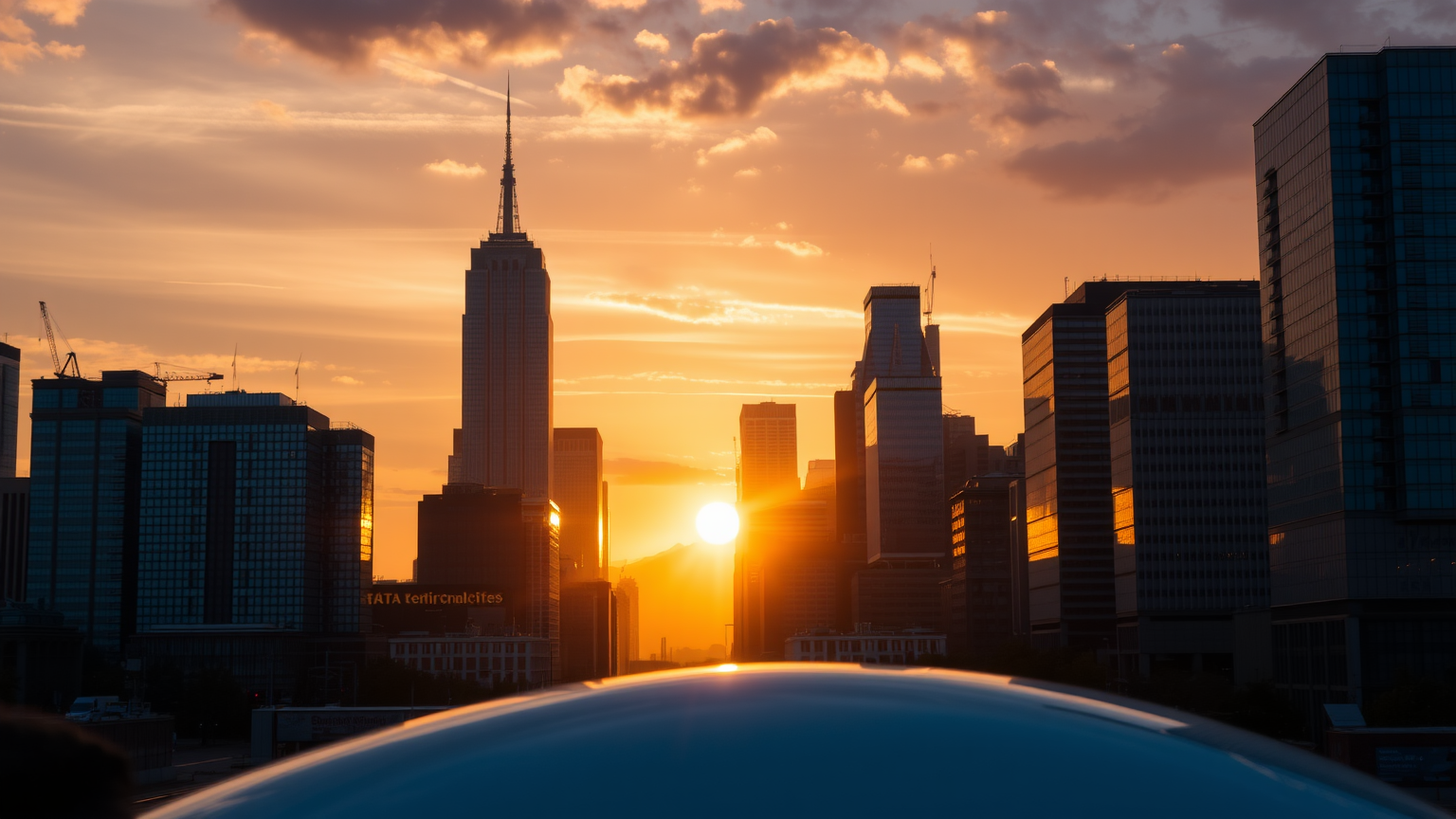 Sonnenaufgang über dem Finanzbezirk der Stadt