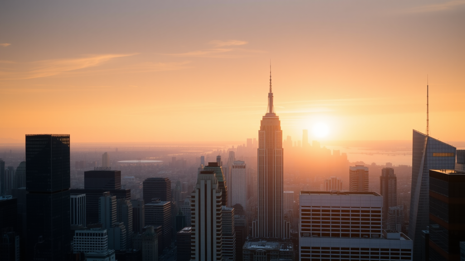 Sonnenaufgang über einem Finanzviertel