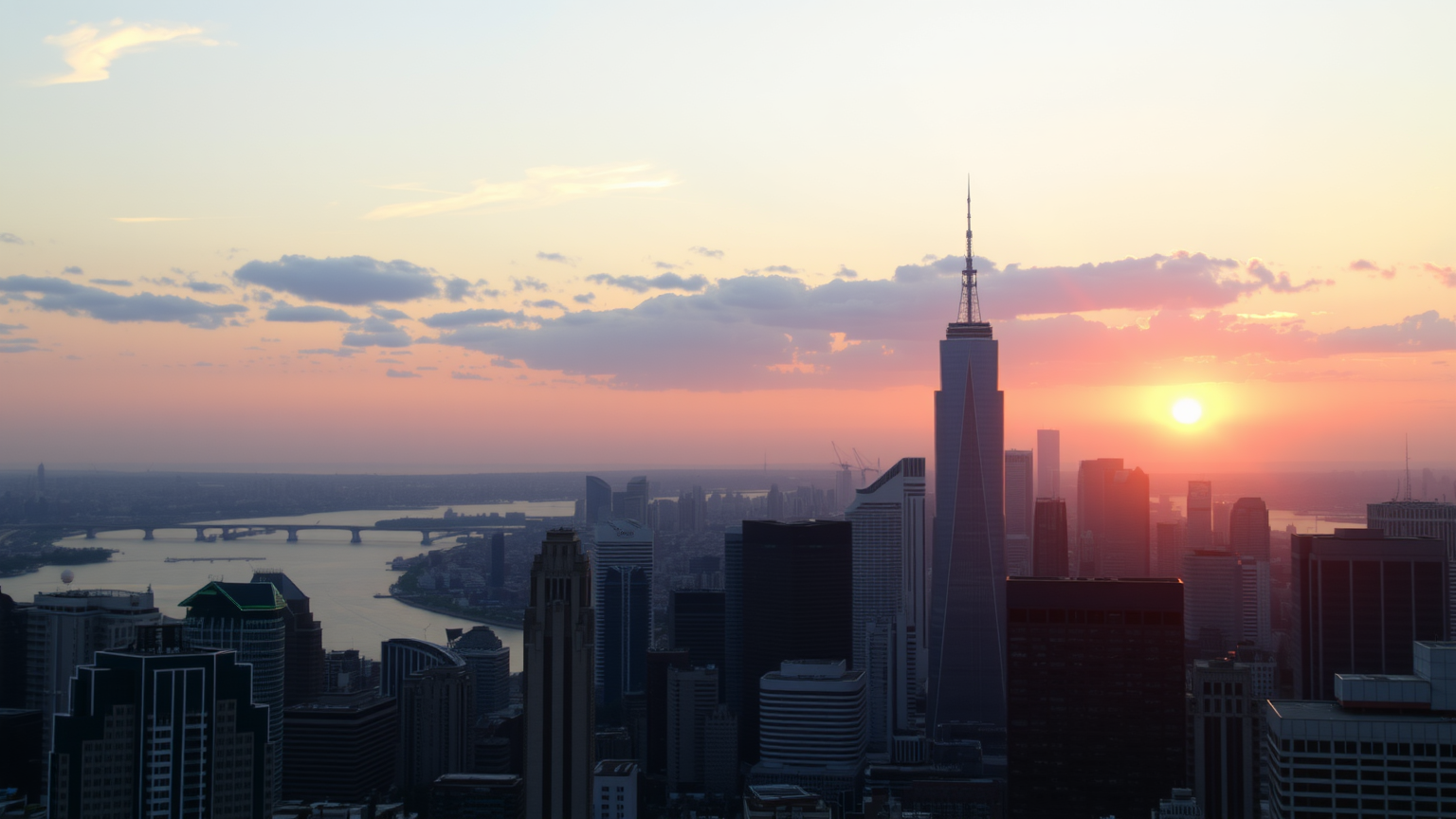 Sonnenuntergang über einem Finanzdistrikt