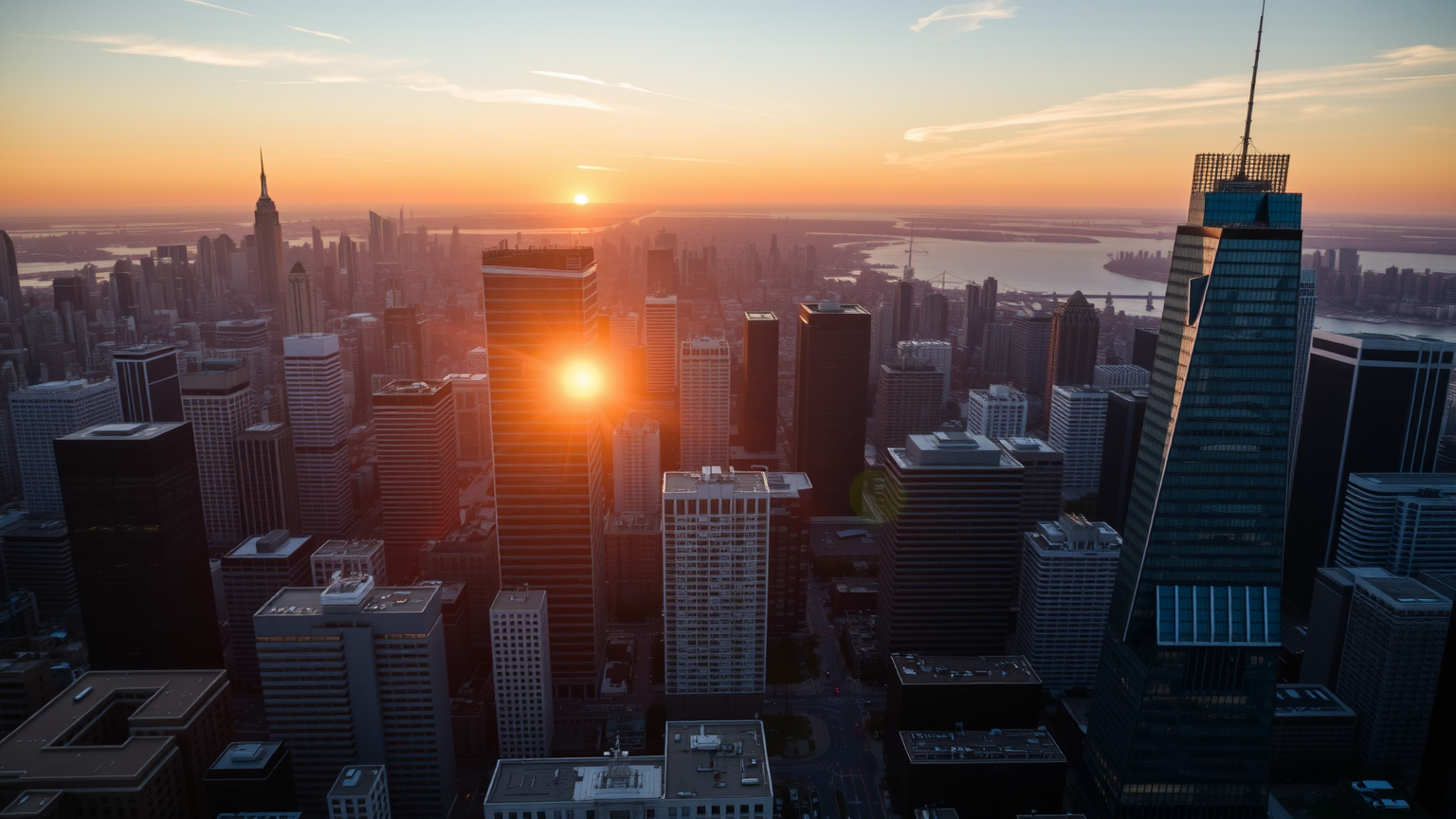 Finanzviertel bei Sonnenaufgang, neue Marktchancen