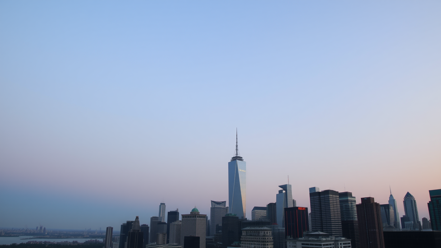 Stadtlandschaft bei Sonnenuntergang mit Finanzgebäuden